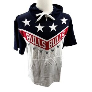 NBA Chicago Bulls Short Sleeve Hoodie Sweatshirt Stars & Stripes Mens Large NEW